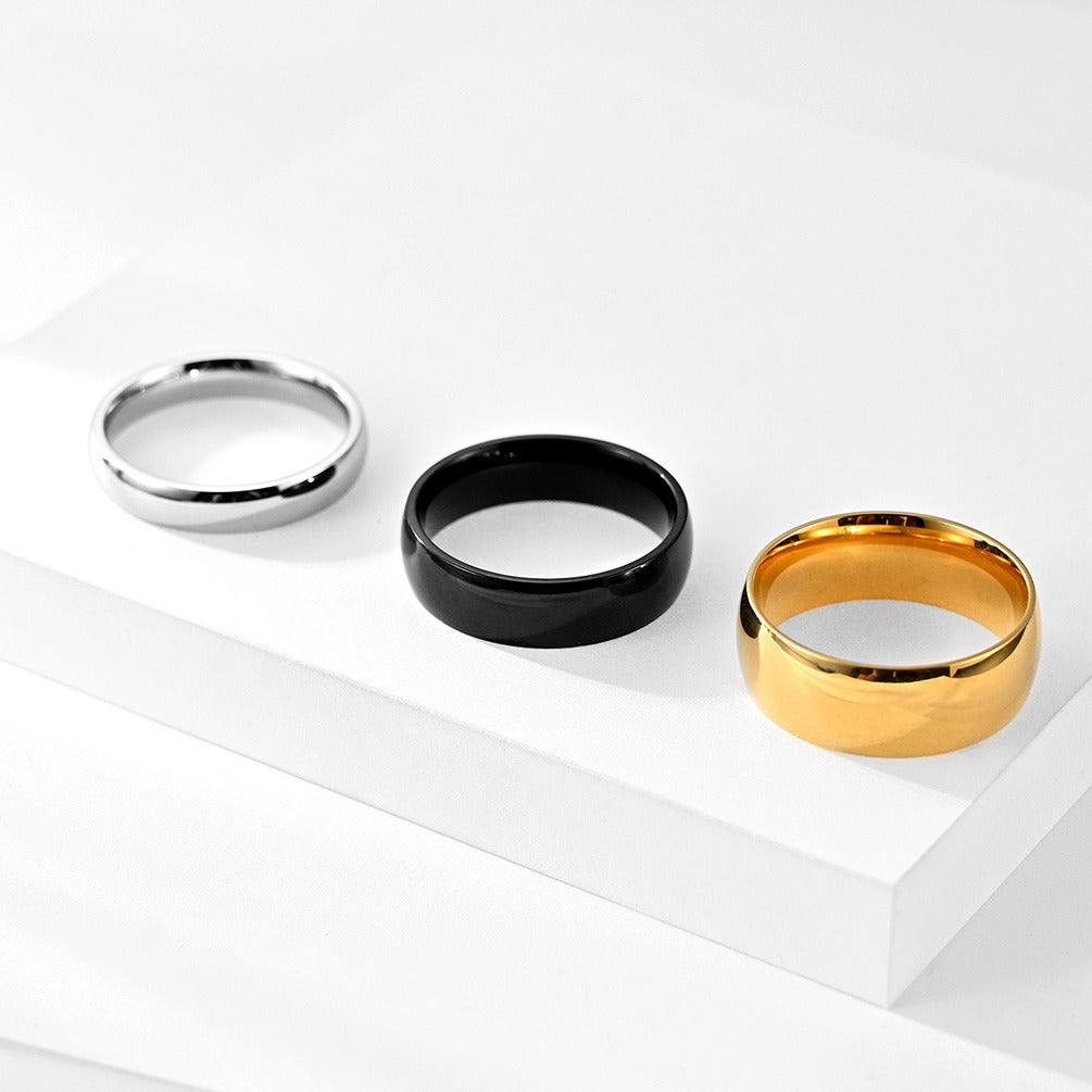 Inner And Outer Curved Simple Glossy Titanium Steel Mirror Shiny Gold Plated Black Male And Female Single Couple Tail Ring