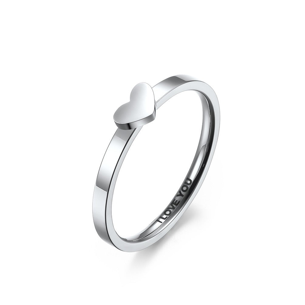 Anillo de compromiso de propuesta para hombre y mujer, con forma de corazón, hueco, de acero y titanio, para parejas