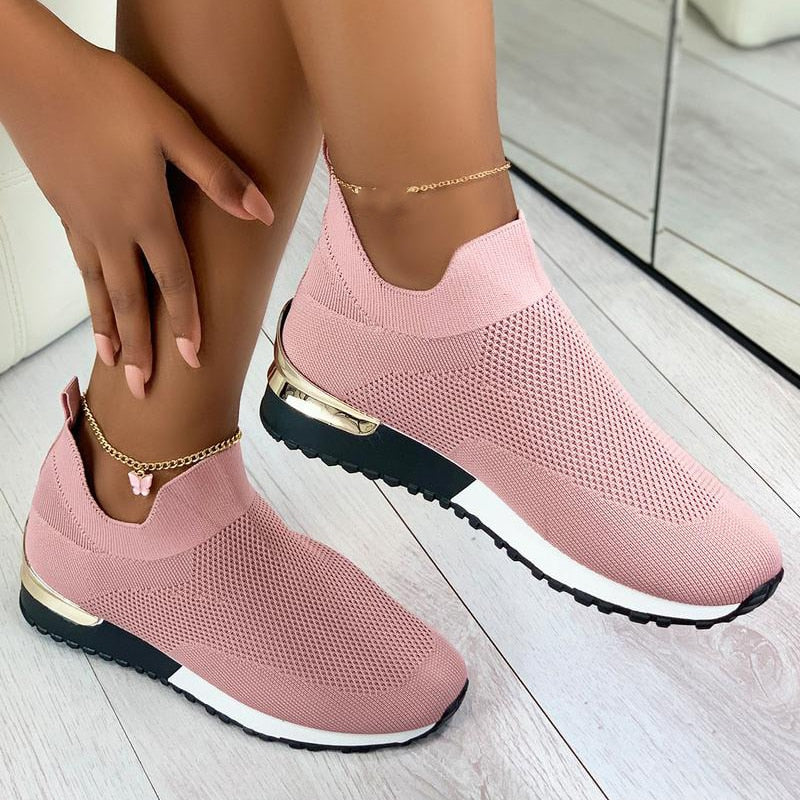 Zapatos de verano para mujer, nuevos y elegantes zapatos planos elásticos sin cordones para mujer, zapatillas transpirables con parte superior de malla, zapatillas para mujer 