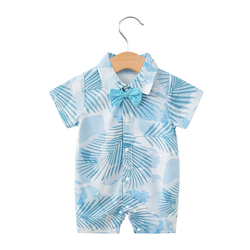 Mono de manga corta para niños, traje de gateo para bebés con estampado de estilo hawaiano, ropa fina de verano para vacaciones al aire libre para niños