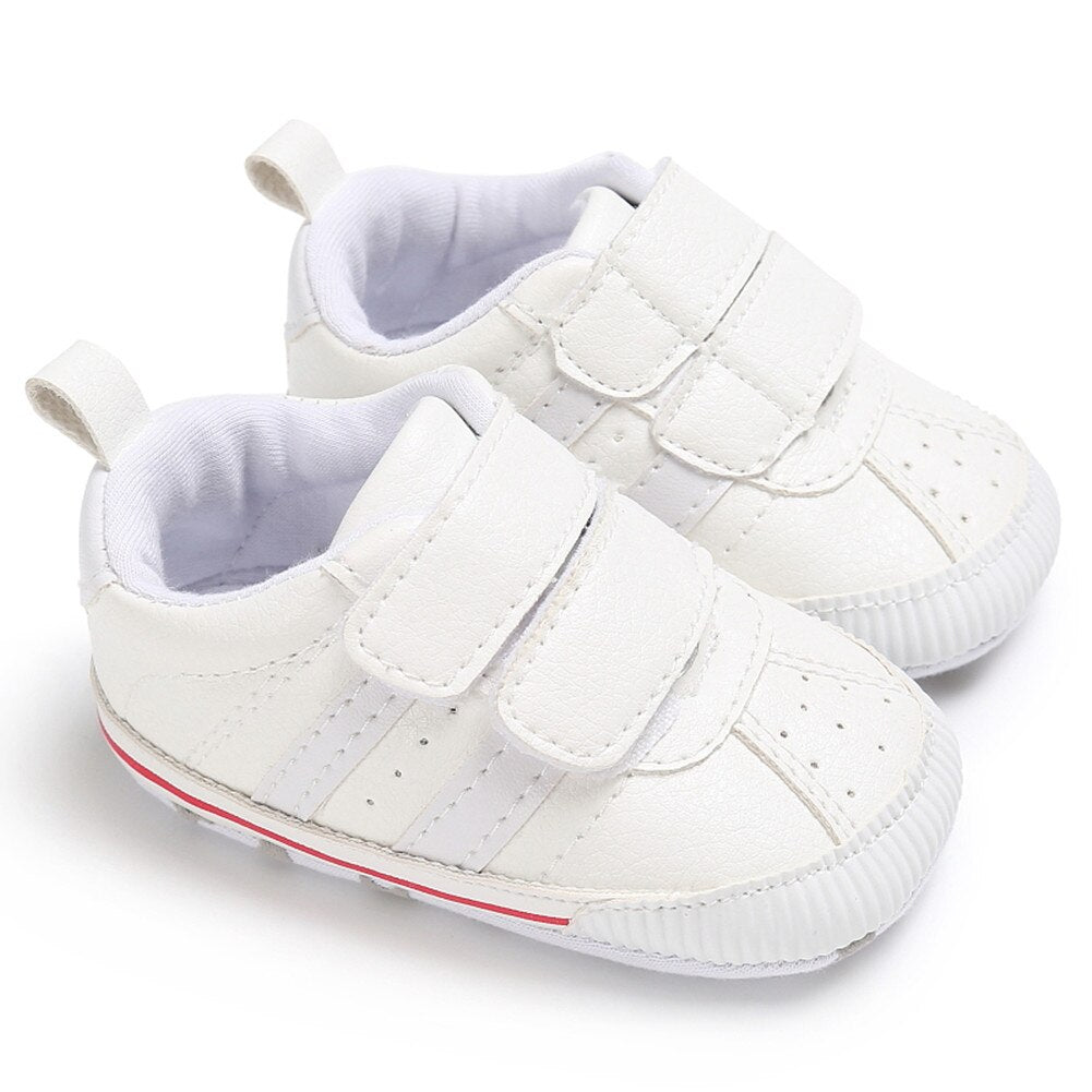 Zapatillas de deporte de suela blanda con velcro para bebés de 0 a 18 meses, zapatos de cuna para bebés y niñas, zapatos deportivos antideslizantes de cuero