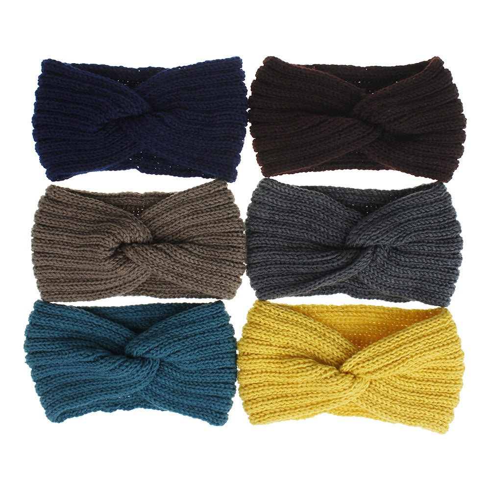 Woolen Knitted Hair Band Women's European and American Sports Headband Autumn and Winter Cross Hair Band