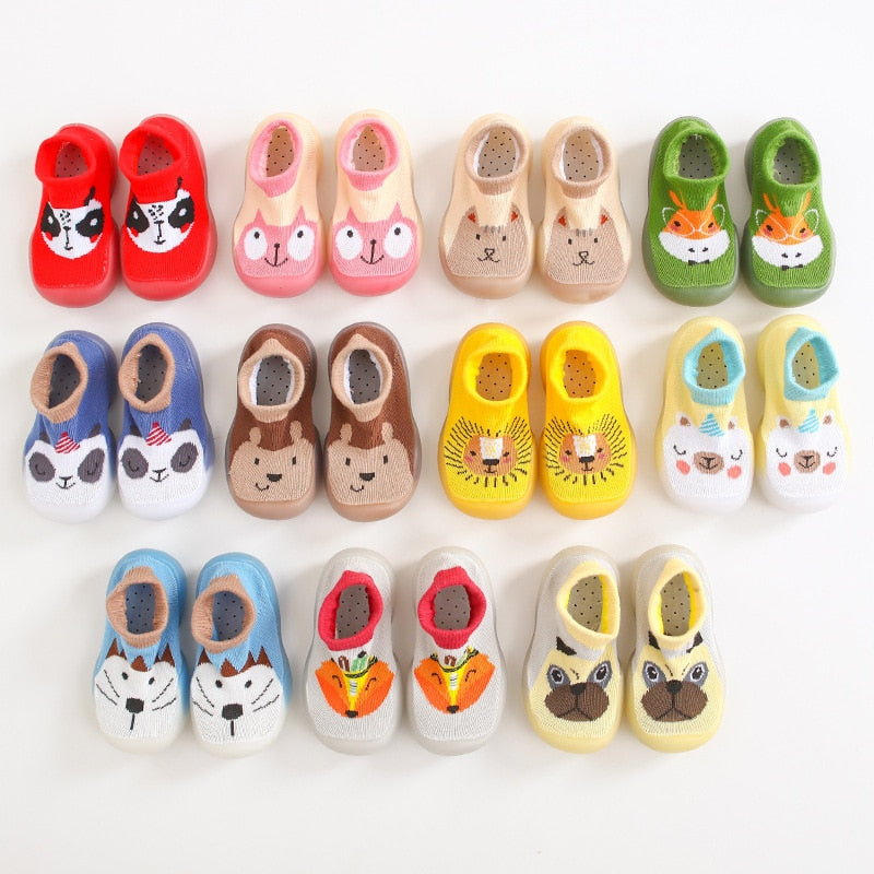 Zapatos unisex para bebés, primeros pasos, primeros pasos para niños pequeños, suela blanda de goma, zapatos para bebés al aire libre, lindos botines de bebé con animales, antideslizantes