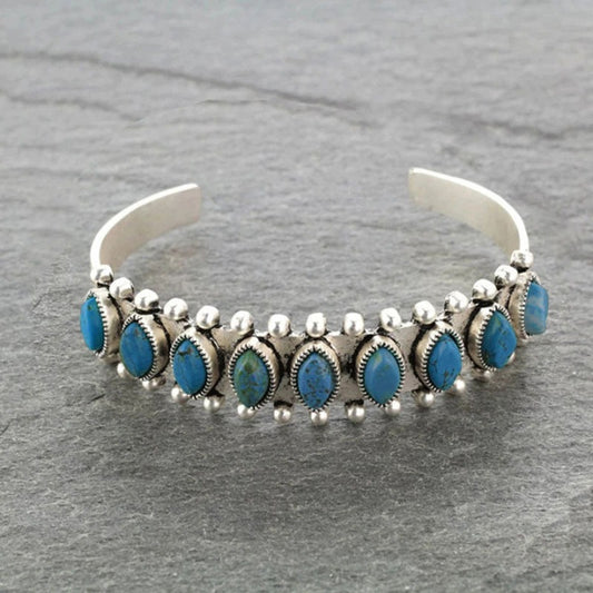 Bohemian Natural Turquoise Open Bracelet Antique Pattern Bracelet for Children