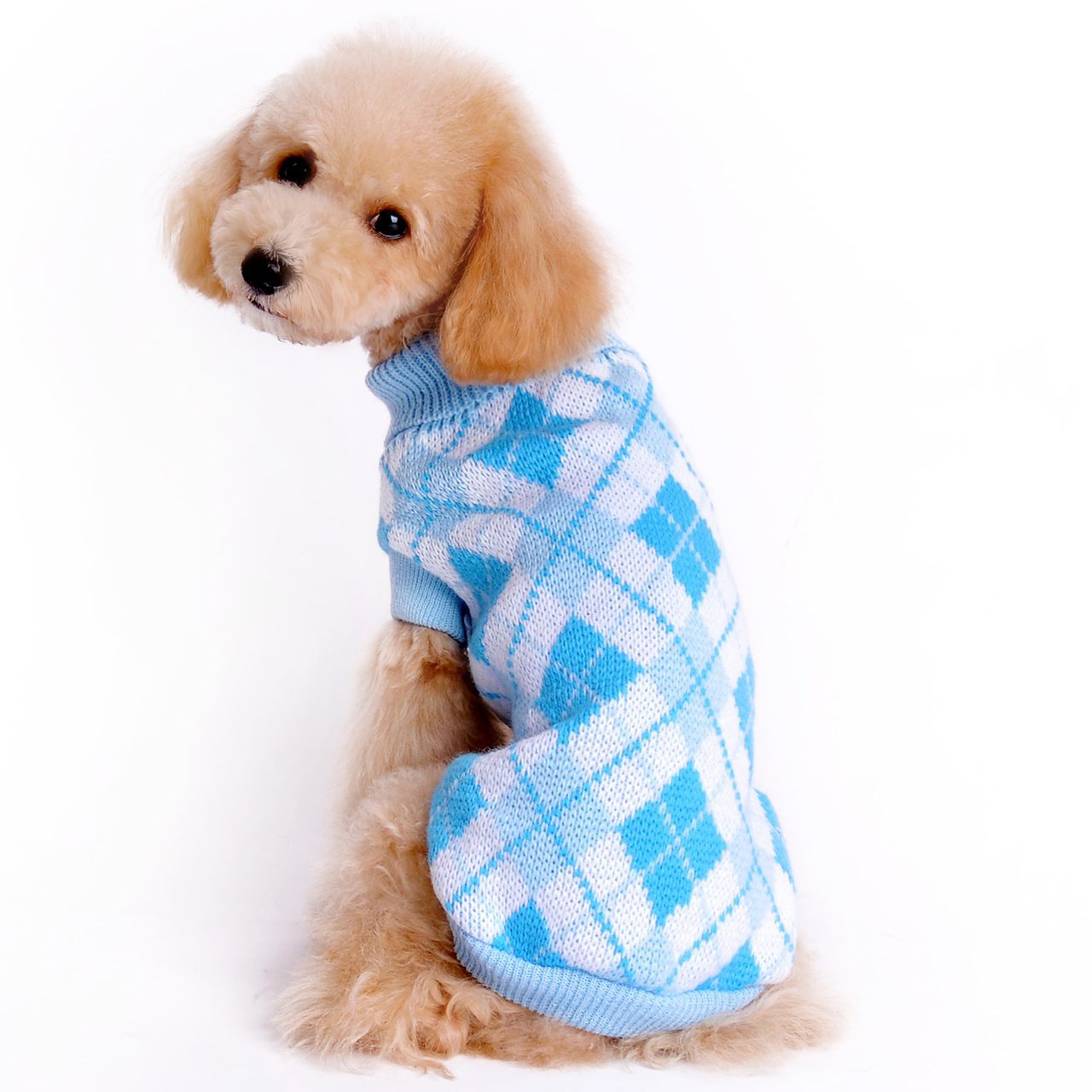 Ropa para perros Otoño Invierno Suéter geométrico con rombos Ropa de punto para mascotas Suéter de peluche para bichón, caniche y chihuahua 