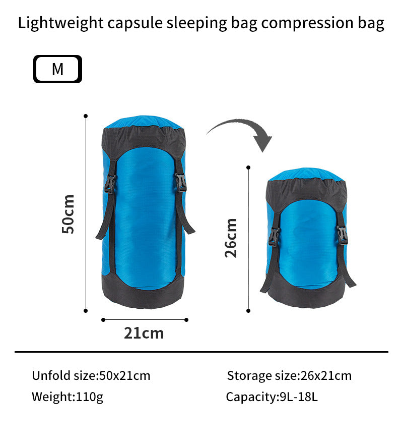 Bolsa de dormir para acampar y acampar Bolsa de almacenamiento Bolsa de compresión de cápsula liviana Bolsa de almacenamiento de ropa de viaje y varios 40D