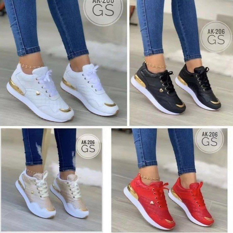 Zapatillas de deporte grandes con cordones, nuevas, informales, con punta redonda y suela plana, para mujer