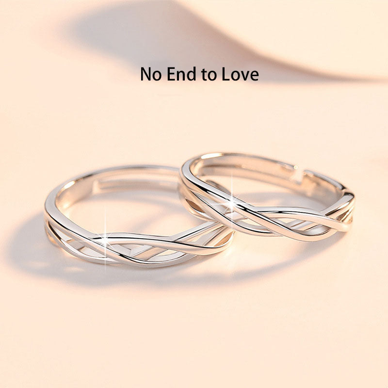 Junli S925 Couple Rings Sterling Silver Pair Of Simple Opening Rings For Men And Women Trendy Niche Personality Rings