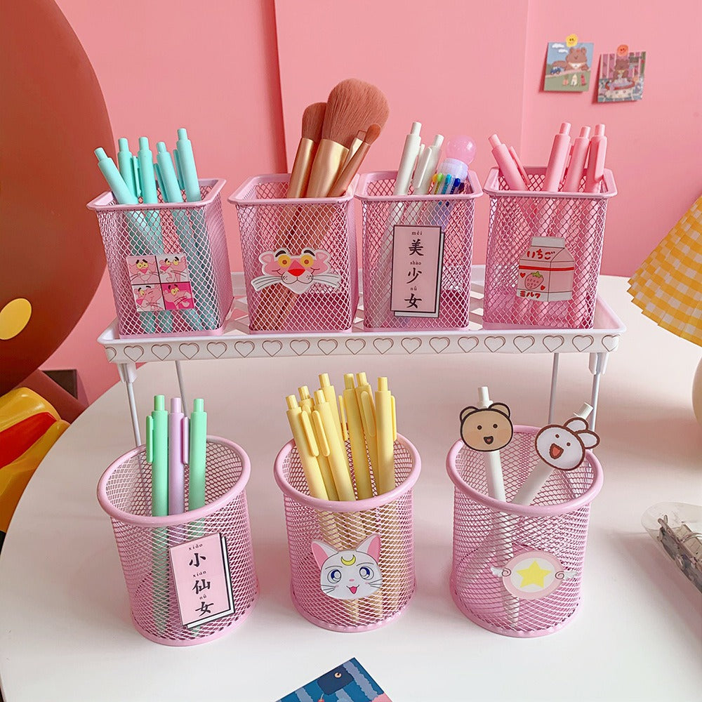 Japanese Sweet Cute Girl Heart Pink Pencil Holder Student Desktop Storage Organizing Office Supplies Stationery Storage Tube