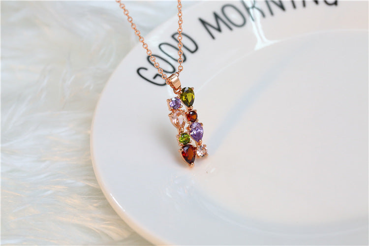 Jewelry Boutique Set Mona Lisa Zircon Necklace Earrings Colorful Necklace Earrings Two Piece Set