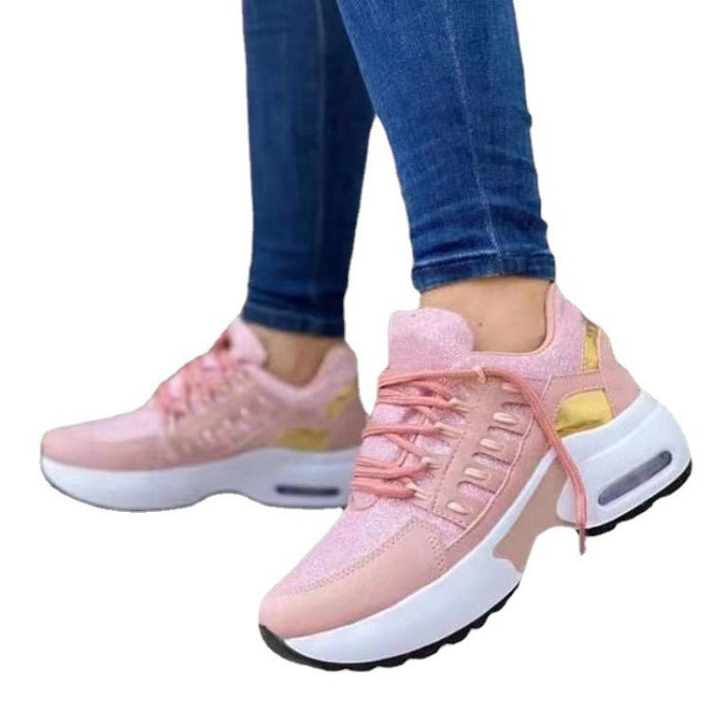 Nuevos zapatos deportivos grandes para mujer, zapatos casuales de tacón de cuña con punta redonda y tejido volador para mujer