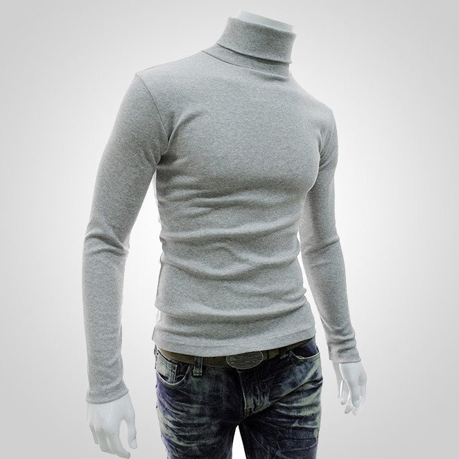 New Style Men's Solid Color t-Shirt Men's High Collar Long Sleeve Autumn And Winter Bottoming Sweater Korean Pullover