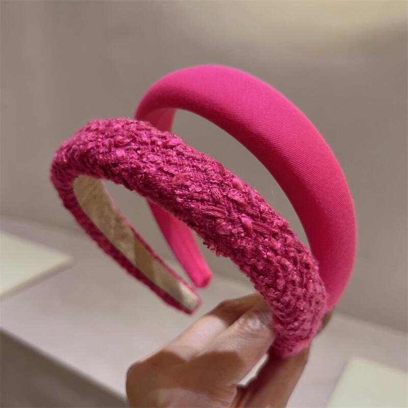 Rose Pink Large Collection High-Class Hair Hoop Korean Version Small Fragrant Geometric Letters Sponge High Skull Top Hair Hoop