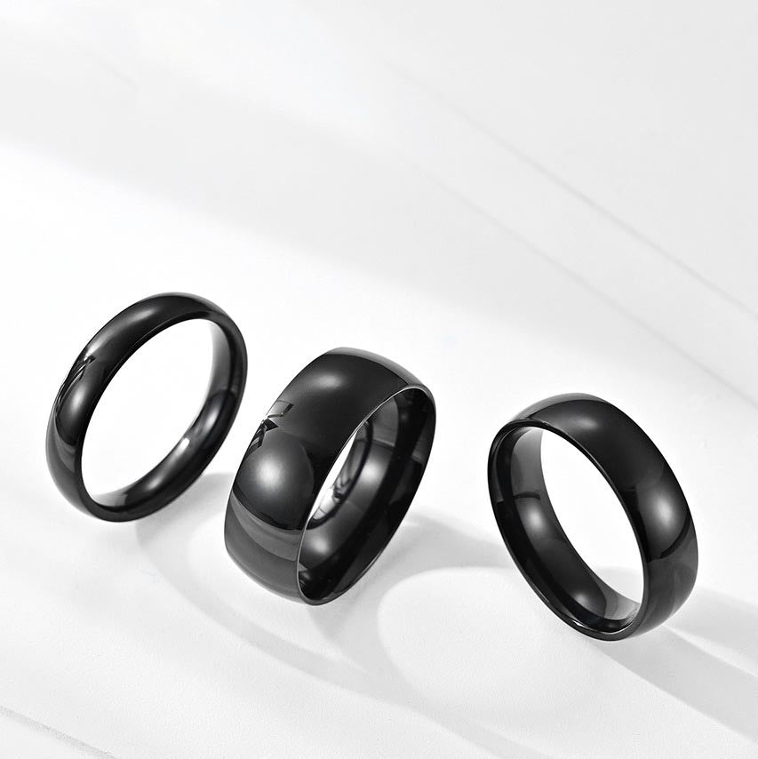 Inner And Outer Curved Simple Glossy Titanium Steel Mirror Shiny Gold Plated Black Male And Female Single Couple Tail Ring