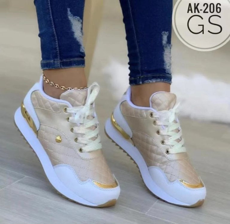 Zapatillas de deporte grandes con cordones, nuevas, informales, con punta redonda y suela plana, para mujer