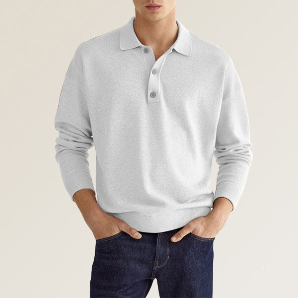 Polo informal de manga larga con cuello en V y botones para hombre de otoño