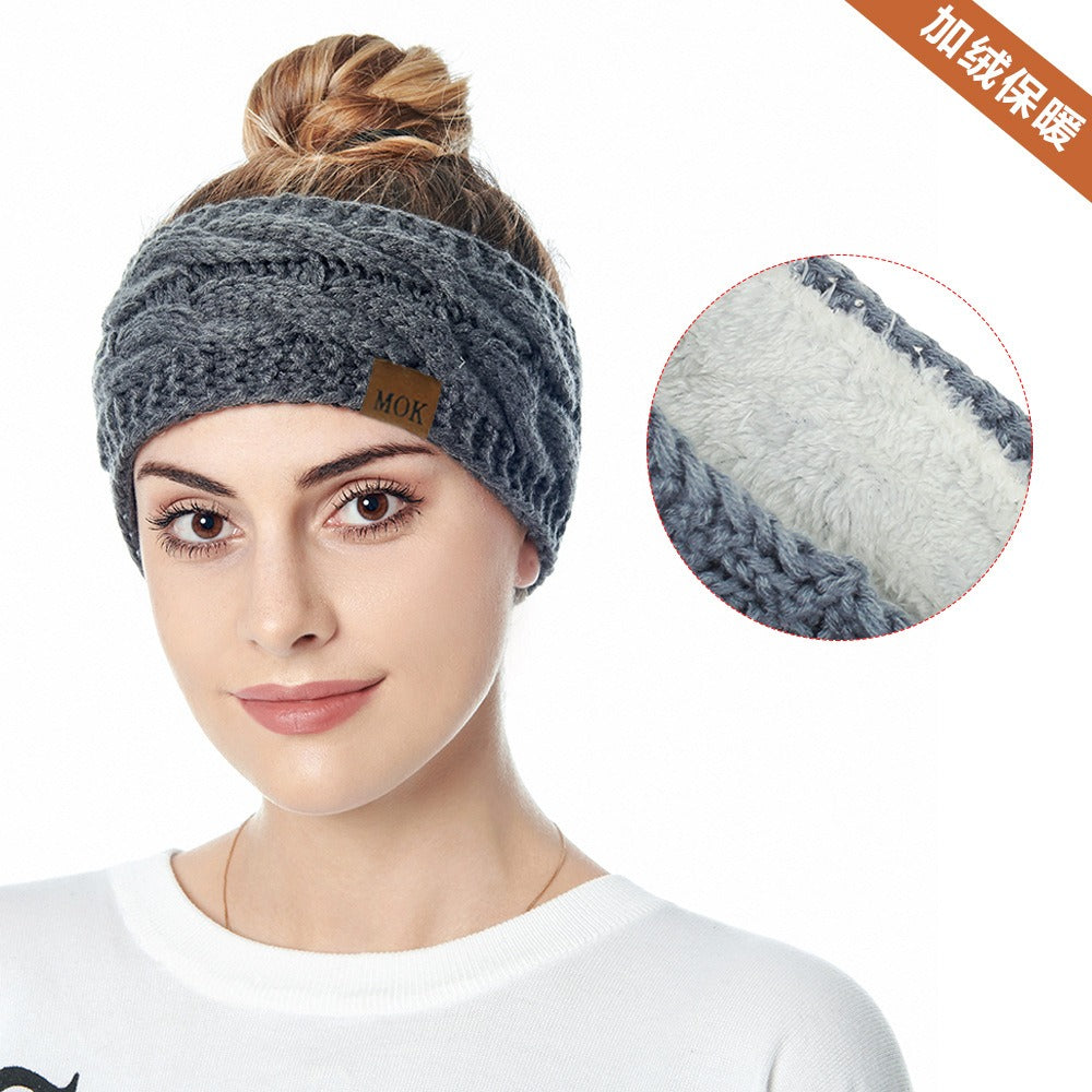 MOK New Hair Accessories Autumn and Winter Plush Woolen Knitted Hair Band Sports Headband Ear Protector 12 Color