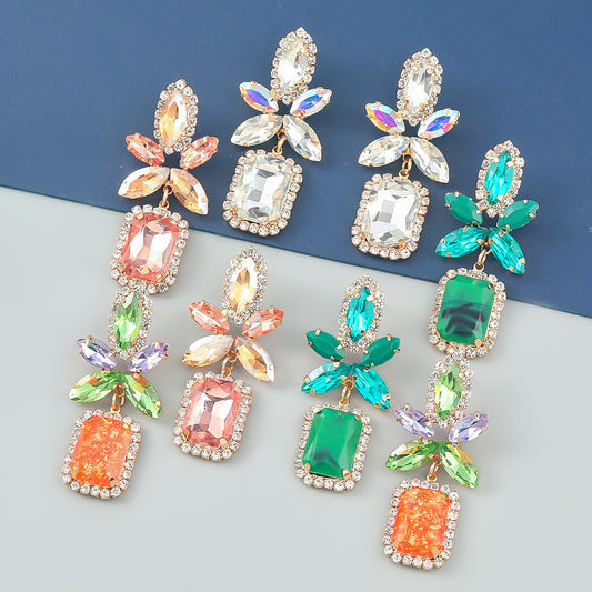 Fashion Color Diamond Alloy Diamond Flower Square Earrings Geometric Earrings Fashion Women Earrings