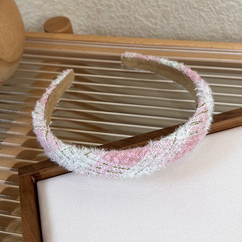 Versión coreana Diadema de tela de lana romántica colorida Diadema de tela dulce Diadema de esponja a cuadros Accesorios versátiles para el cabello