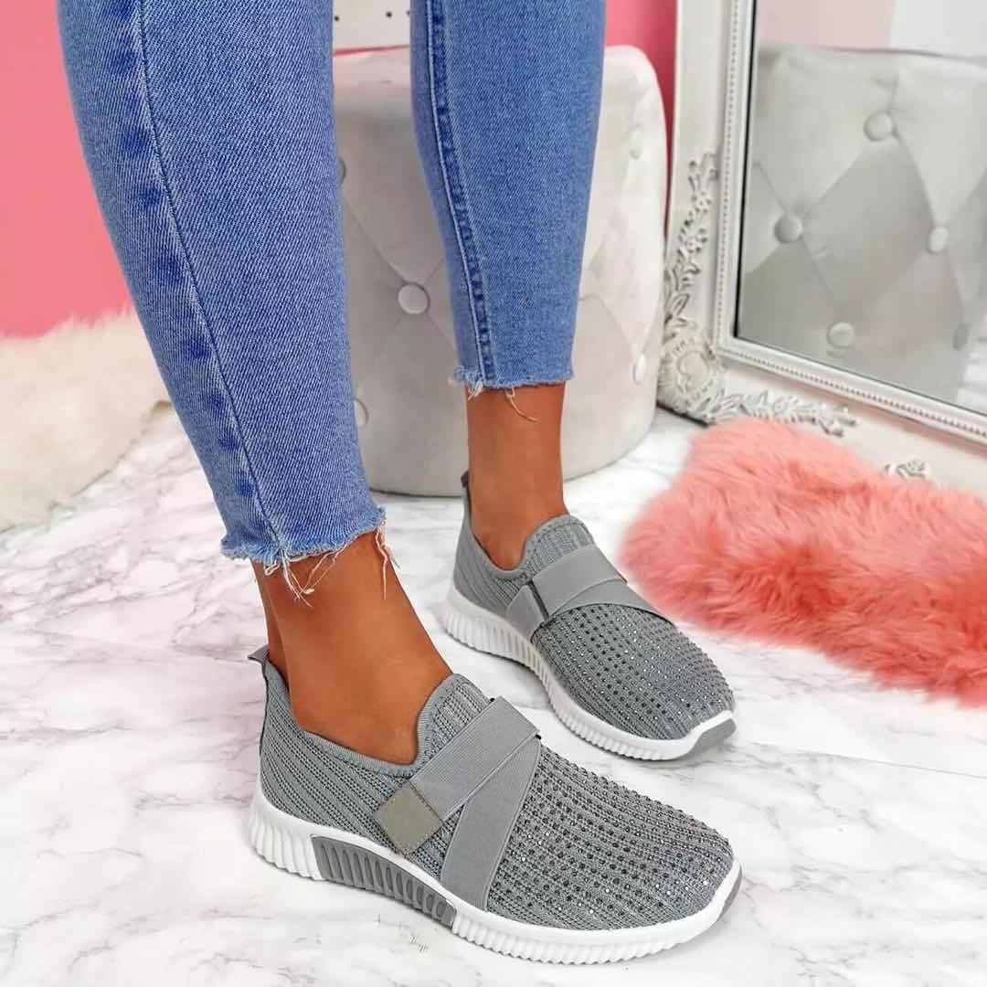 Zapatillas de deporte para mujer, nuevas, con brillantes diamantes de imitación, zapatos para mujer, sin cordones, suela cómoda, para correr y caminar, zapatos deportivos planos para mujer 