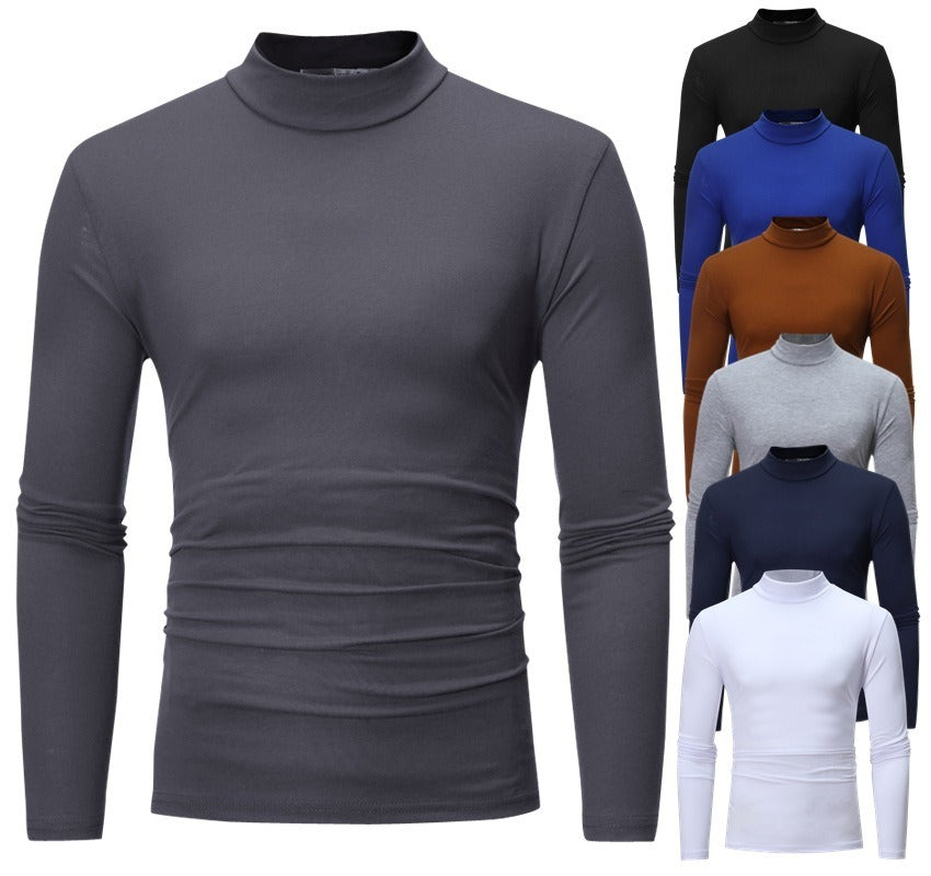 New Autumn And Winter Men's Casual Solid Color High Collar Men's Slim Long Sleeved T-Shirt Bottoming Shirt