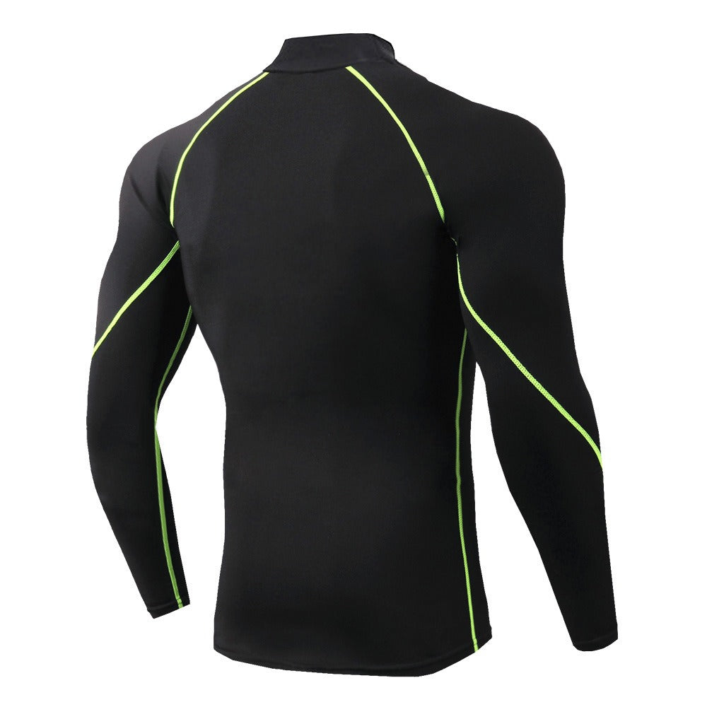 Camiseta deportiva de manga larga con cuello alto para hombre, para correr, para otoño e invierno, elástica, de secado rápido, con cuello alto 