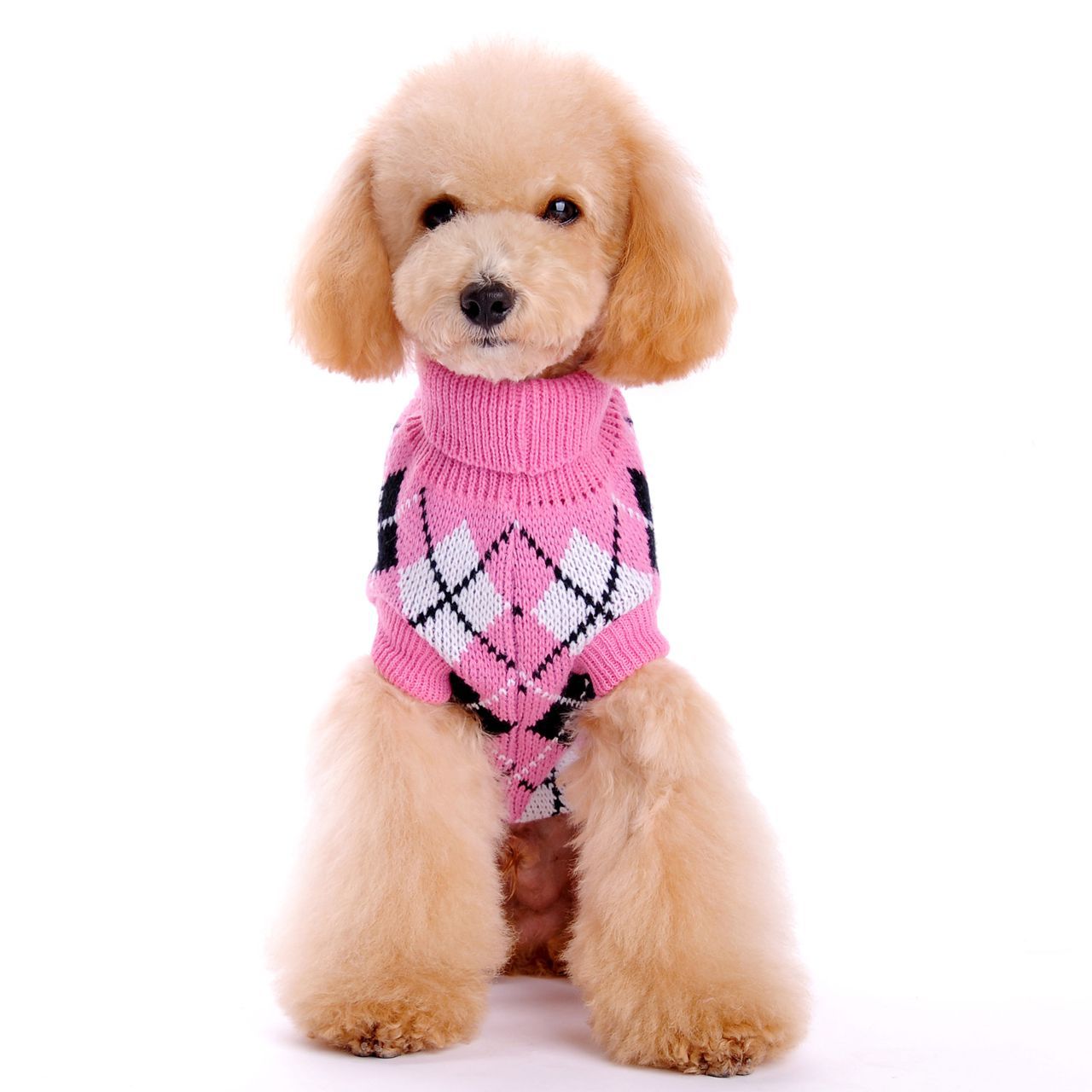 Ropa para perros Otoño Invierno Suéter geométrico con rombos Ropa de punto para mascotas Suéter de peluche para bichón, caniche y chihuahua 