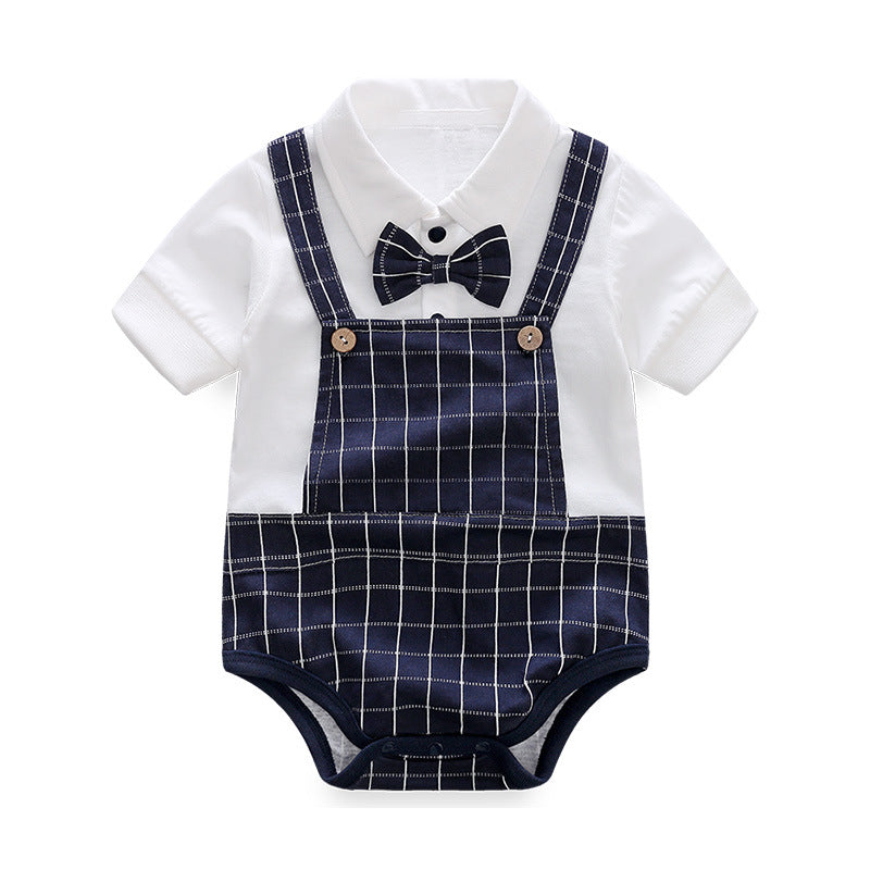 Baby Bodysuit Summer Short Sleeve Baby Full Moon Clothing Newborn Thin Gentleman Ha Clothing Creeper