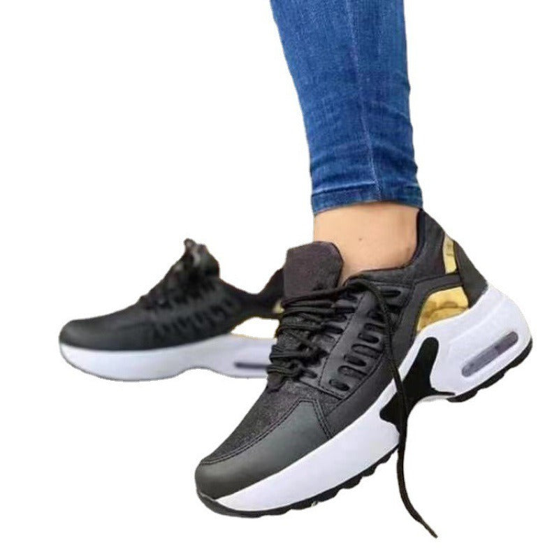 Nuevos zapatos deportivos grandes para mujer, zapatos casuales de tacón de cuña con punta redonda y tejido volador para mujer