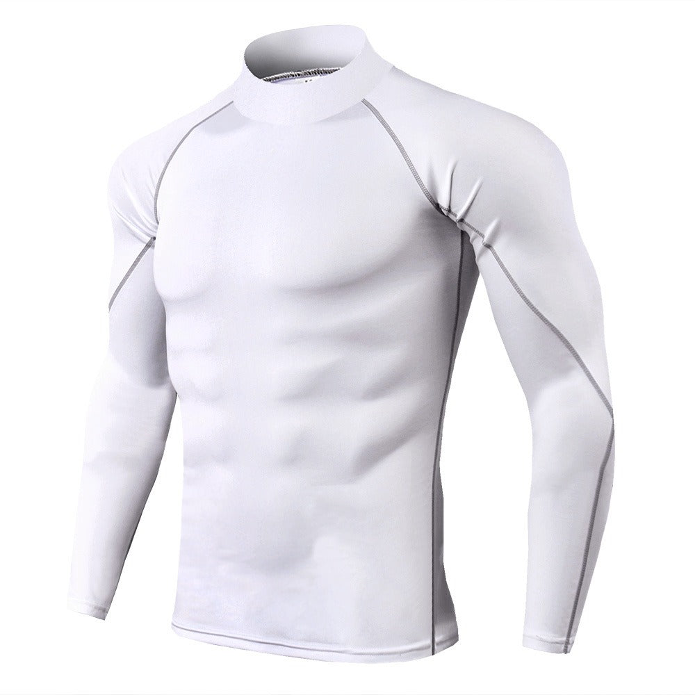 Camiseta deportiva de manga larga con cuello alto para hombre, para correr, para otoño e invierno, elástica, de secado rápido, con cuello alto 