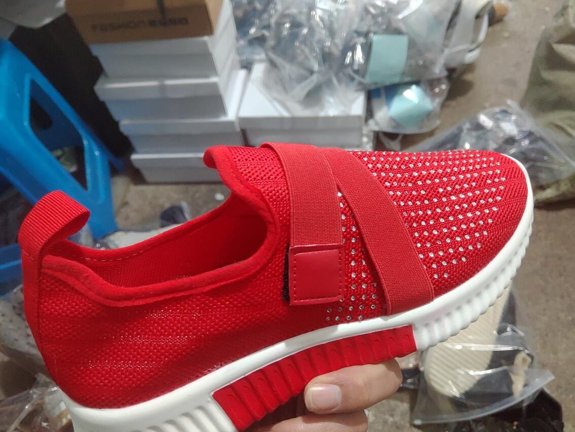 Zapatillas de deporte para mujer, nuevas, con brillantes diamantes de imitación, zapatos para mujer, sin cordones, suela cómoda, para correr y caminar, zapatos deportivos planos para mujer 