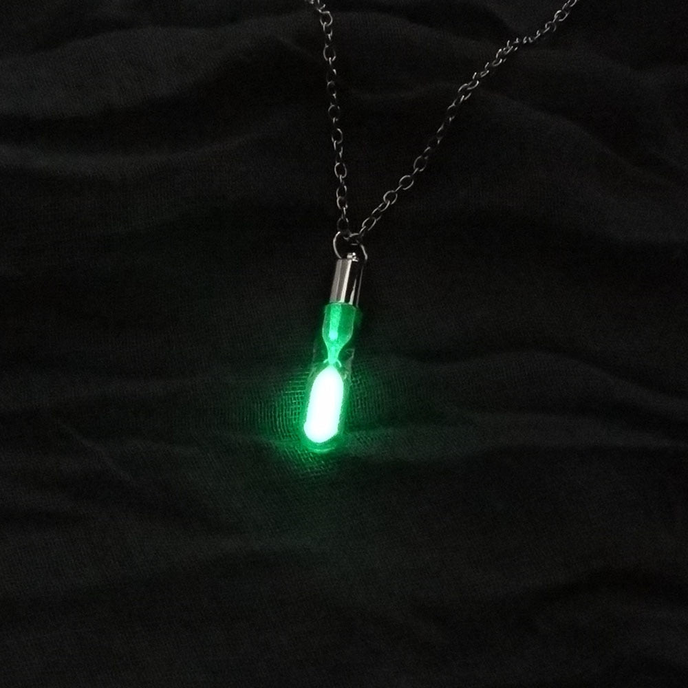 Glow In The Dark hourglass Necklace Glass Pendant Necklace Silver Chain Luminous Jewelry