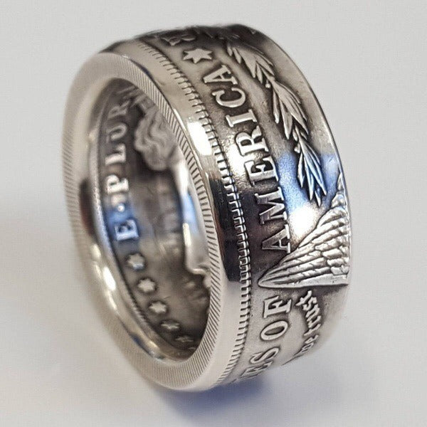 Nuevo anillo con moneda de Estados Unidos con lema del escudo de armas de Estados Unidos, anillo de barra bañado en plata tailandesa s925