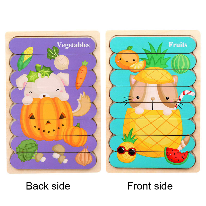 Wooden Creative Strip Puzzle Children's Educational Early Childhood Enlightenment Cognitive Cartoon Animal Puzzle Board Toys