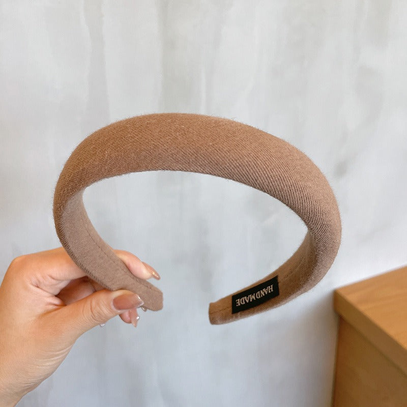 Milk Coffee Color Sponge Hair Hoop Net Red Simple Temperament Solid Color Head Hoop Khaki Thickened Girl Hair Clip