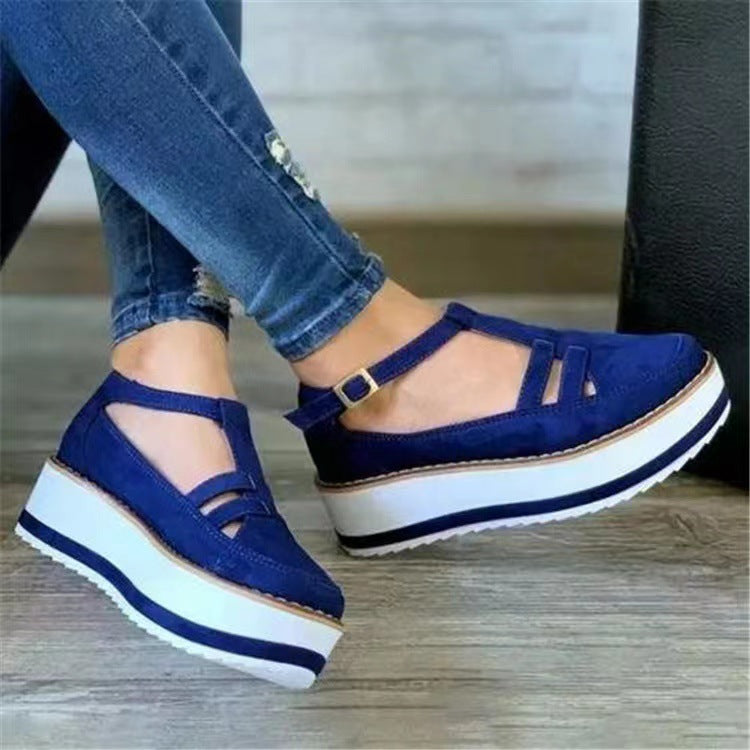 Sandalias de verano nuevas de color sólido con suela gruesa, sandalias de mujer de talla grande 35-43, zapatos de cuña de talla grande