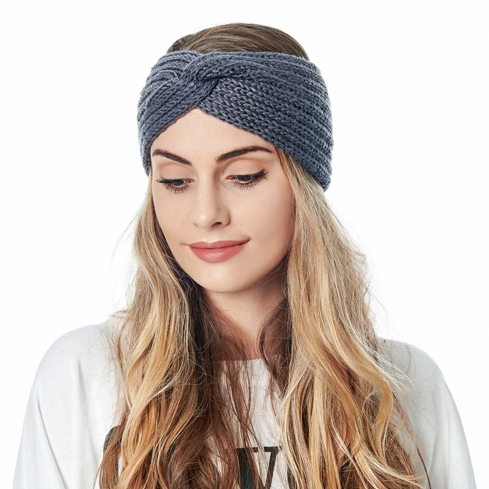 Woolen Knitted Hair Band Women's European and American Sports Headband Autumn and Winter Cross Hair Band