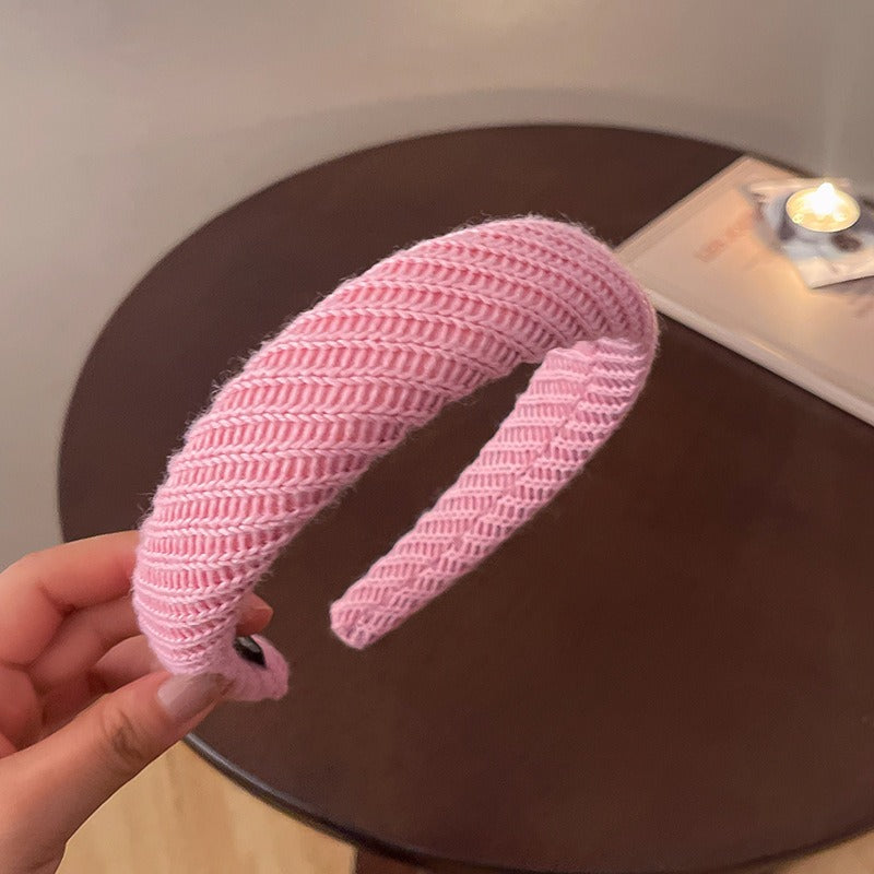 Rose Pink Large Collection High-Class Hair Hoop Korean Version Small Fragrant Geometric Letters Sponge High Skull Top Hair Hoop