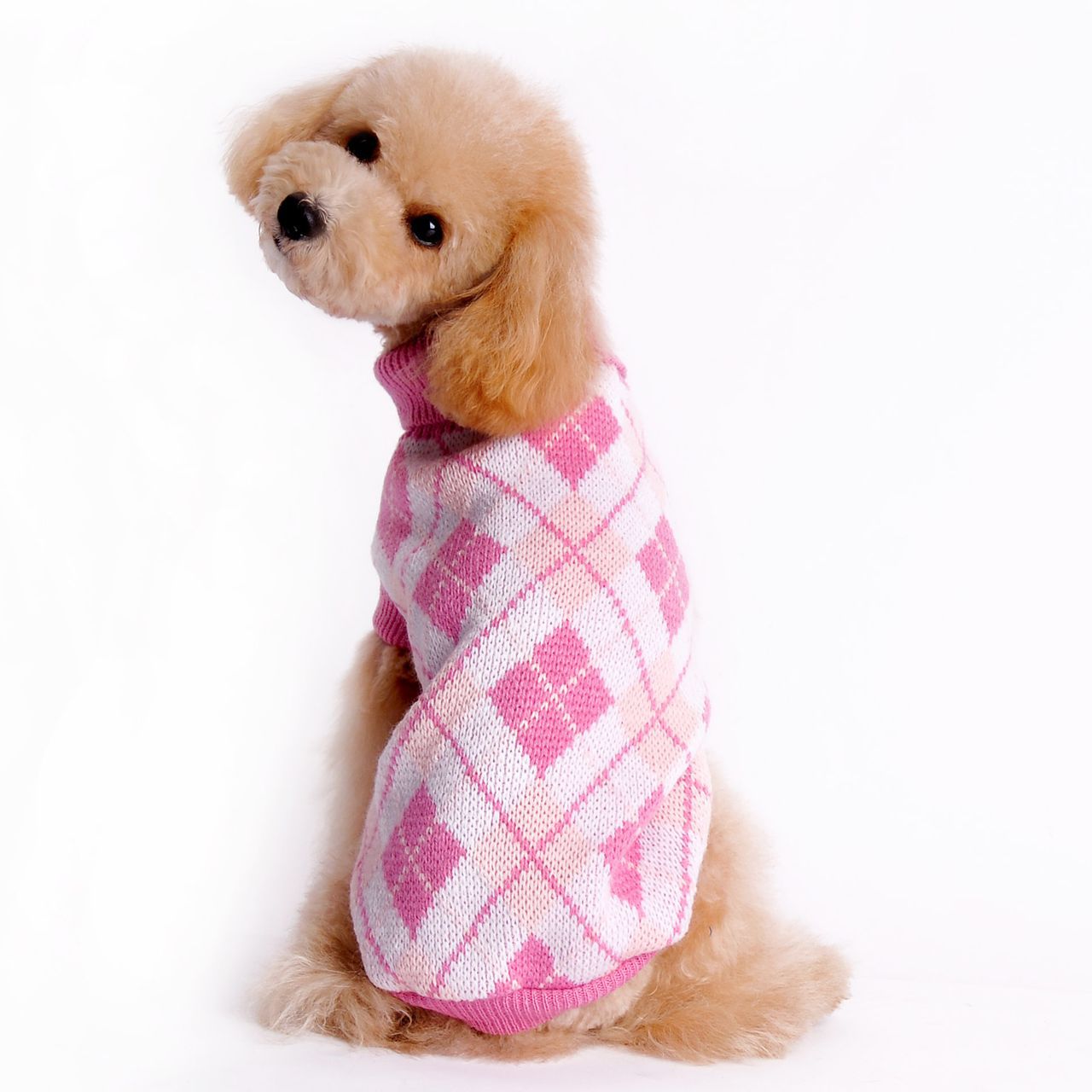 Ropa para perros Otoño Invierno Suéter geométrico con rombos Ropa de punto para mascotas Suéter de peluche para bichón, caniche y chihuahua 