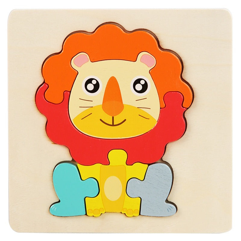 Wooden Small Puzzle Young Children Early Education Puzzle Card Buckle Three-Dimensional Animal Cartoon Shape Matching Puzzle Board Toys