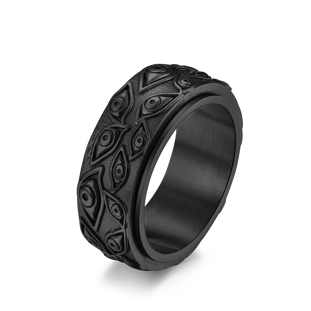 Anillo de acero inoxidable con diseño de ojo para hombre que se puede girar para mover el anillo de dedo de acero de titanio vintage, joyería para la mano