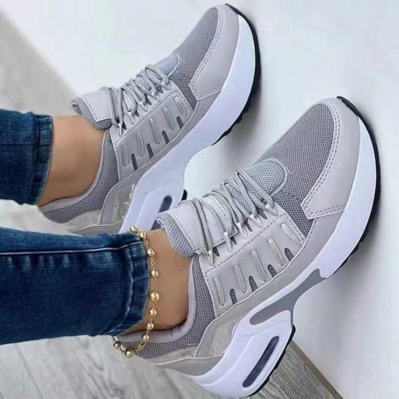 Nuevos zapatos deportivos grandes para mujer, zapatos casuales de tacón de cuña con punta redonda y tejido volador para mujer