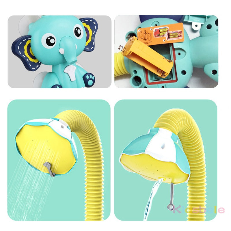 Juguetes de baño Juego de agua para bebés Modelo de elefante Grifo de ducha Juguete eléctrico con rociador de agua para niños Juguetes de baño para bebés 