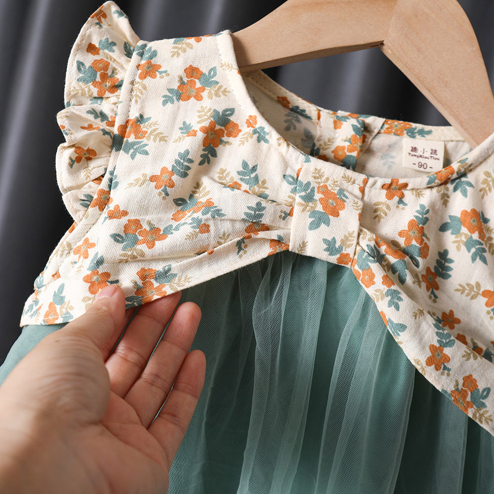 Vestido de verano para niñas, falda de gasa para bebés, falda de princesa con flores a la moda para niñas pequeñas