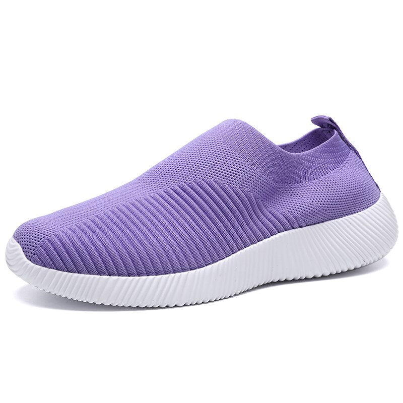 Rimocy Plus Size 43 Zapatillas de plataforma de malla transpirable para mujer, zapatillas para correr informales suaves y sin cordones para mujer, zapatos planos tipo calcetín de punto para mujer 