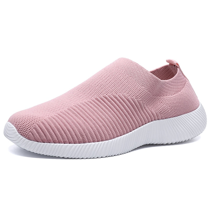 Rimocy Plus Size 43 Zapatillas de plataforma de malla transpirable para mujer, zapatillas para correr informales suaves y sin cordones para mujer, zapatos planos tipo calcetín de punto para mujer 