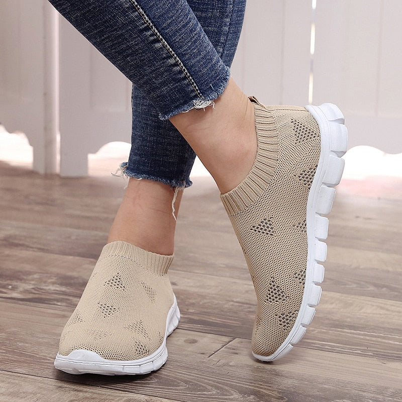 Rimocy Plus Size 43 Breathable Mesh Platform Sneakers Women Slip on Soft Ladies Casual Running Shoes Woman Knit Sock Shoes Flats