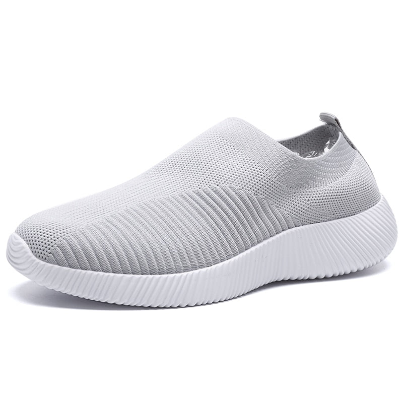 Rimocy Plus Size 43 Zapatillas de plataforma de malla transpirable para mujer, zapatillas para correr informales suaves y sin cordones para mujer, zapatos planos tipo calcetín de punto para mujer 