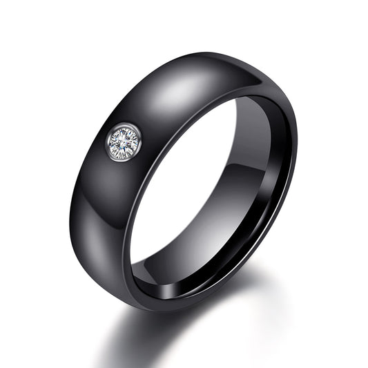 Nuevo anillo de cerámica blanco y negro colorido para mujer con gran banda de boda de cristal, ancho de 6 mm, tamaño 6-10, regalo para hombre 