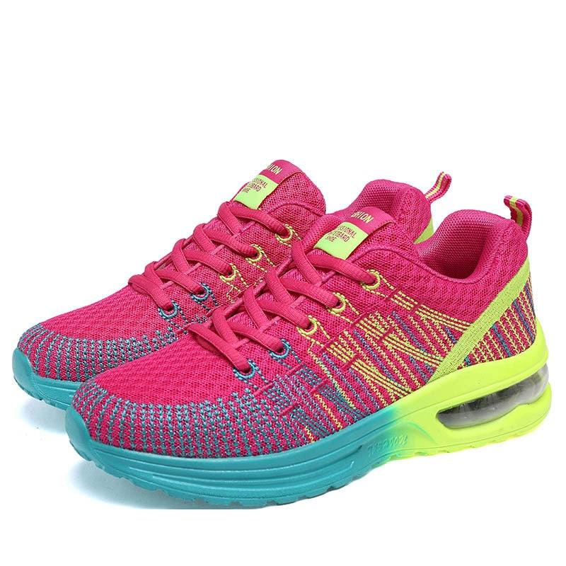 Zapatillas deportivas con amortiguación para mujer, zapatillas deportivas transpirables de malla rosa para exteriores, zapatillas deportivas para mujer, zapatillas deportivas para correr con amortiguación